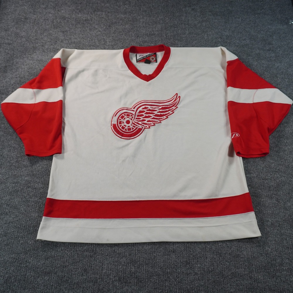 Pro Player Detroit Red Wings Jersey Mens XL White Red NHL Vintage Mesh V-Neck